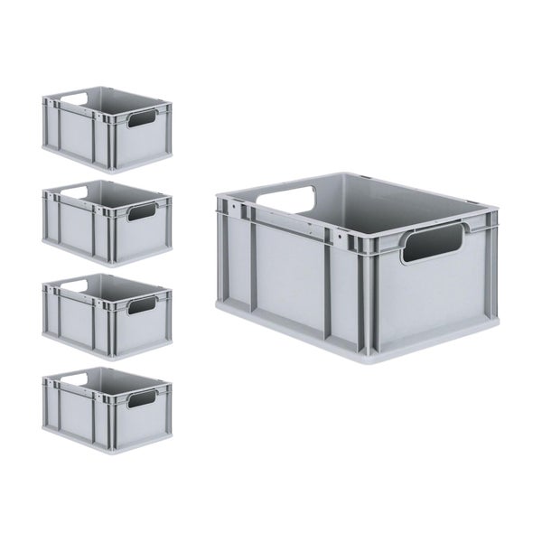 PROREGAL Spar Set 5x Eurobox Nextgen Economy Mit Auflagedeckel & 4x Schiebeschnappverschlüsse Grün Griffe Offen HxBxT 22 x 30 x 40 cm 20 Liter