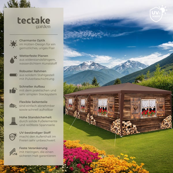 Pavillon tectake Almchalet wasserdicht in 2 Größen, im Steckystem braun