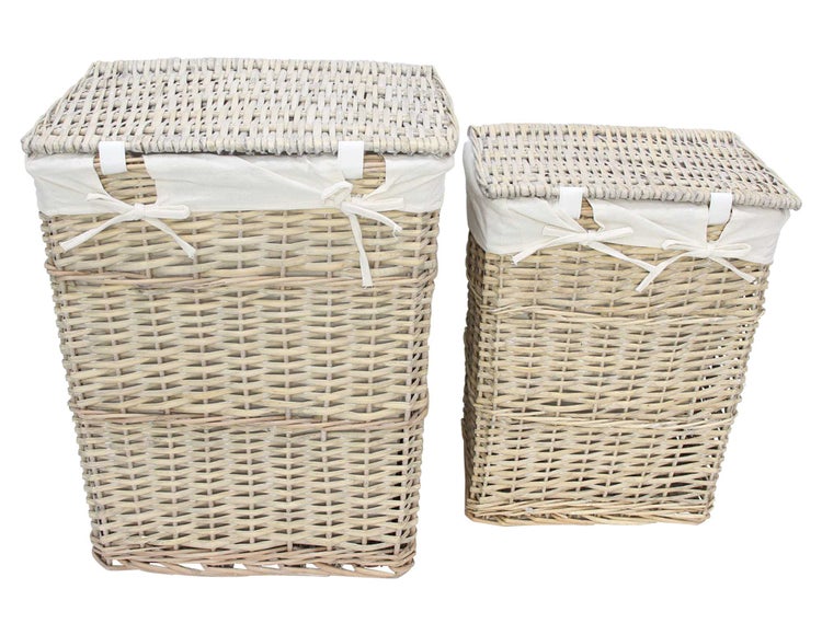 FRANK FLECHTWAREN | Wäschekorb Graue Weide, 2er Set, WEIDE, POLYESTER, BAUMWOLLE, 38 x 26  x 49 cm, 45 x 32 x 56 cm