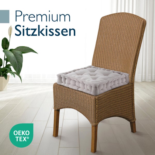 Geflochtener Stuhl mit Sitzkissen und Oeko-Tex Siegel