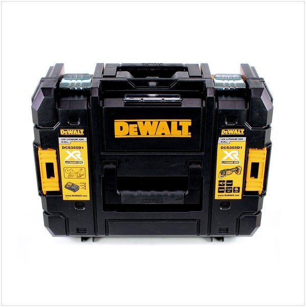 DeWALT Werkzeugkoffer TSTAK für Akku-Multitool DCS355D1 aus robustem Kunststoff mit Metallverschlüssen.