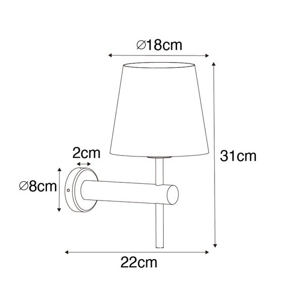Technische Zeichnung einer Wandleuchte mit Abmessungen