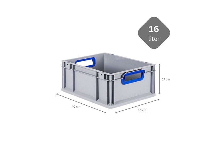 PROREGAL Eurobox Nextgen Color HxBxT 17 x 30 x 40 cm 16 Liter Griffe Blau Offen Glatter Boden Eurobehälter Transportbox