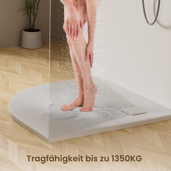 EMKE Runde Duschwanne Viertelkreis – Flache, rutschfeste SMC Duschtasse, 80x80 cm, Weiß, ohne Siphon