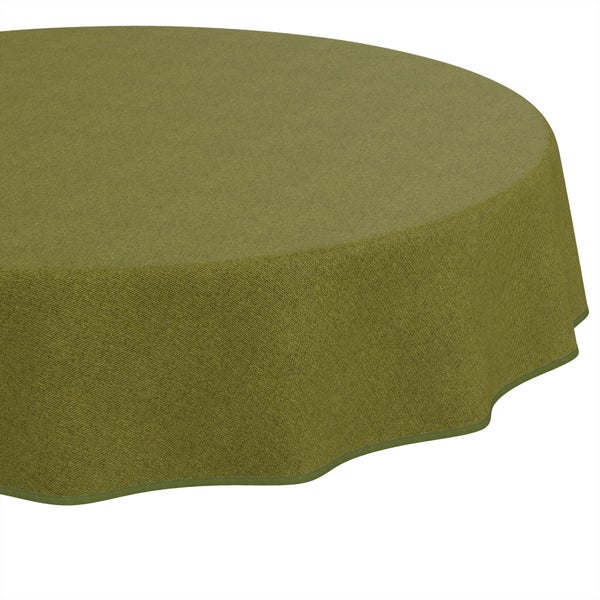 Runde grüne Tischdecke mit strukturierter Oberfläche und eingefasstem Rand.