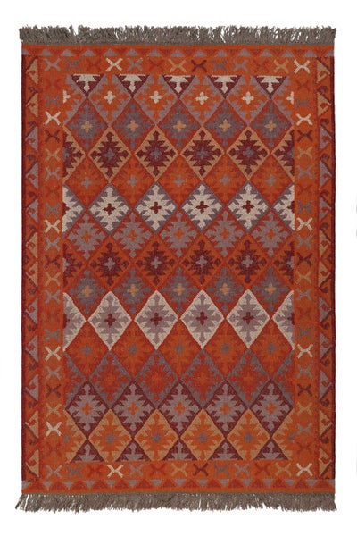 Kelim Teppich Rostrot aus Wolle Pierre Green Looop 80x150 cm