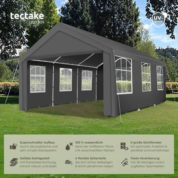 Pavillon tectake Jasko inklusive Spannseilen und Heringen 6 x 4 m grau