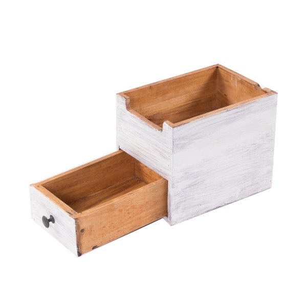 Organizer File Mahagoni Massivholz, 1 Fach, 1 Schublade Weiß-natur