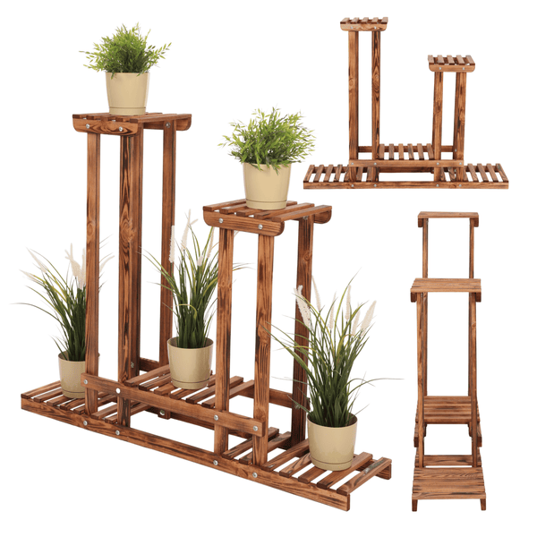 Blumenständer FLORANGE HxBxT 116x95x25cm 5 Ablagen Kieferholz Braun geflammt