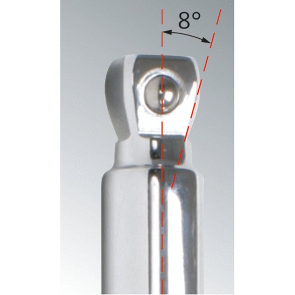 Detailaufnahme einer Stoßdämpferstange mit einer Winkelangabe von 8 Grad