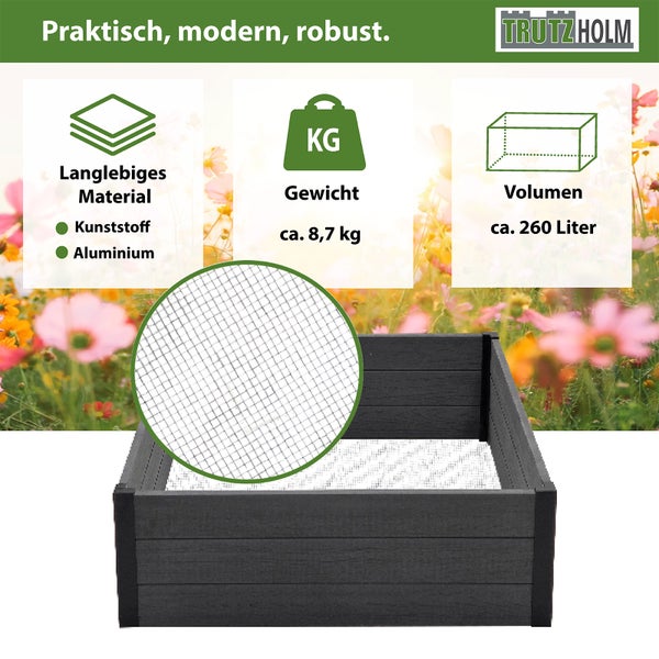 Hochbeet Beeteinfassung mit Wühlmausgitter 100x100x28,5 cm ca. 260 Liter Holzoptik robust stabil Komposter