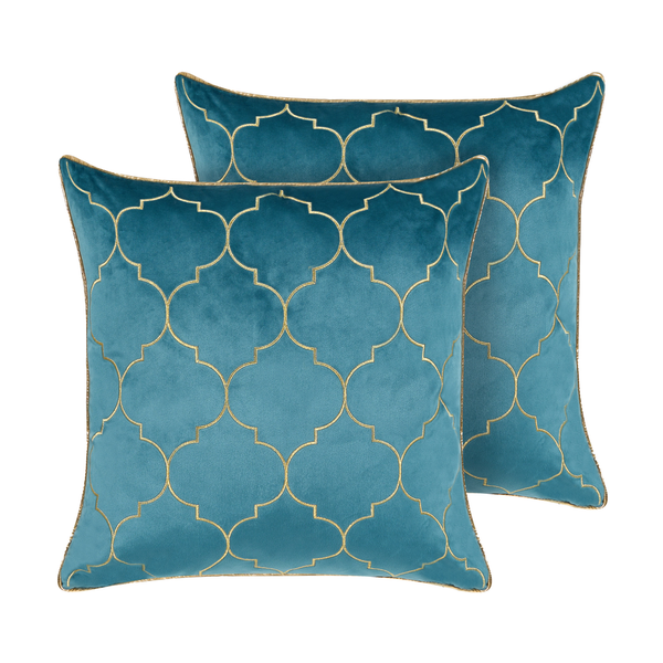 Dekokissen 2er Set ALYSSUM Samtstoff 45 x 45 cm Blau Marokkanisches Muster