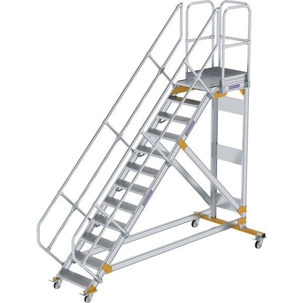 Günzburger Steigtechnik Plattformtreppe 45° fahrbar Stufenbreite 0,6 m 12 Stufen Aluminium geriffelt - 600772