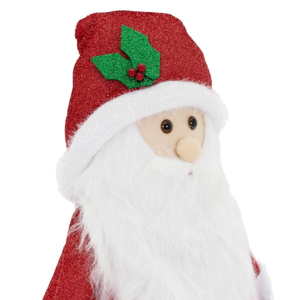 ECD Germany LED Weihnachtsmann XXL Figur mit Mütze, Bart und Handschuhe, 140cm, Stoff, Beleuchtete Gartenfigur 10 LED,Timer, Batteriebetrieben, Innen/Außen, Ausziehbare Dekofigur Weihnachtsdekoration