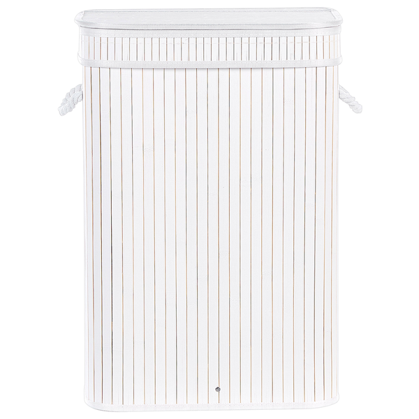 Wäschekorb aus weißem Bambus mit Deckel und Seilgriffen