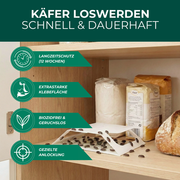 Käferfalle mit Langzeitschutz, extra starker Klebefläche, biozidfrei und geruchslos zur gezielten Anlockung von Käfern