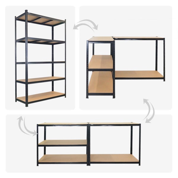 Flexibles Metallregal mit mehreren Aufbauvarianten für Werkstatt oder Lager.