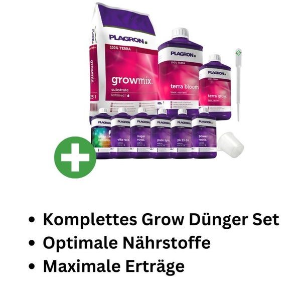 Plagron Growmix Erde-Set Big XL 50L – Komplettset mit Terra Grow & Bloom Dünger, Vita Race, PK 13/14, Green Sensation, Sugar Royal, Pure Enzym – Für gesundes Wachstum & üppige Blüte