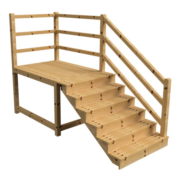 Holztreppe mit Plattform und Geländer