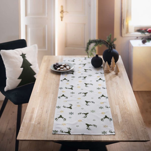 FRANK FLECHTWAREN | Tischläufer Winterhirsch, 40 x 140 cm, POLYESTER