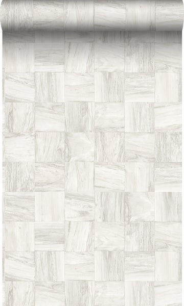 Origin Wallcoverings Öko-Strukturtapete quadratische Holzstücke Crême-Weiß - 53 cm x 10,05 m - 347515