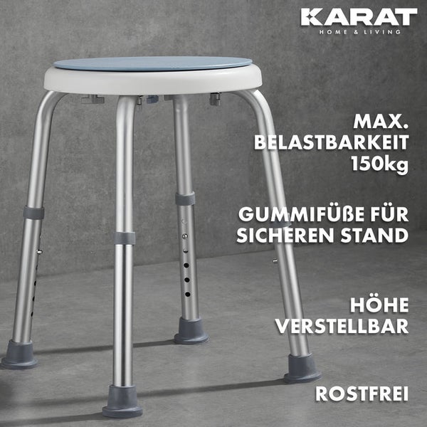 FLOORDIREKT Duschhocker Peter - 360 Grad drehbar - Höhenverstellbar - mit Anti-Rutsch-Gummifüßen - Bis 150kg belastbar