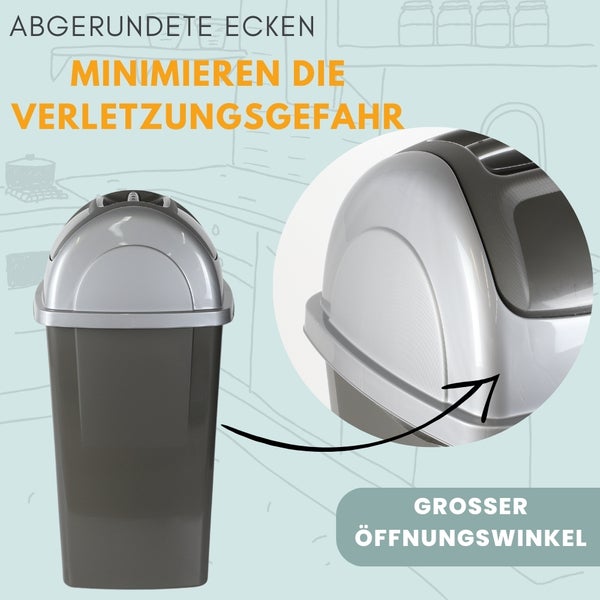 Mülleimer Schwingdeckel Mülleimer Küche 65 L Groß Schwingeimer Mülltrenner Abfalleimer Küche Mülleimer mit Deckel Küchenabfalleimer