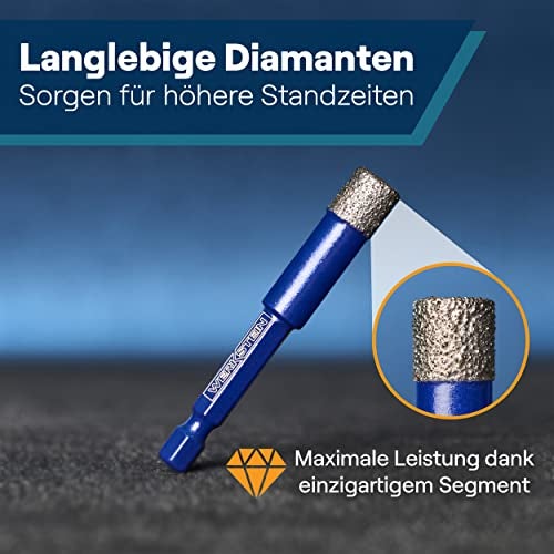 WERKSTEIN Fliesenbohrer 14mm mit Diamantbohrkrone - Extrem langlebiger Feinsteinzeug Bohrer zum Bohren von Fliesen, Glas, Keramik, Porzellan, Granit, Marmor uvm. - Diamantbohrer mit Sechskantschaft