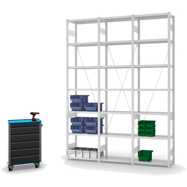 PROREGAL Fachbodenregal Stecksystem T-Profil Medium-Duty Grundregal HxBxT 300 x 75 x 30 cm 7 Ebenen Fachlast 220 kg Einseitig Nutzbar Lichtgrau