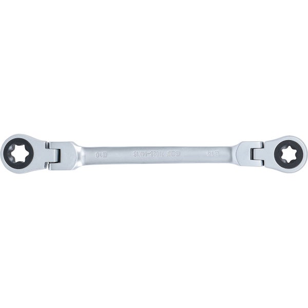 BGS Doppel-Ratschen-Ringschlüssel abwinkelbar mit E-Profil Ringköpfen SW E14 x E18 - 71028-14X18