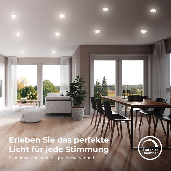 Einbaustrahler 68mm 5er Set - 230V, 4,9W, 480lm, LED, dimmbar, IP65, warmweiß, silberfarbig