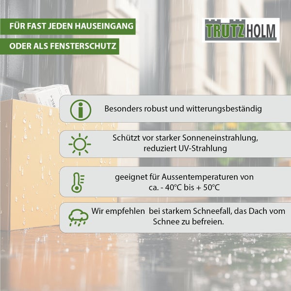 Trutzholm Vordach Merkmale wie Witterungsbeständigkeit und UV Schutz für Hauseingang oder Fenster