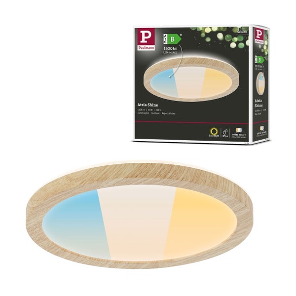 LED Panel Atria Shine IP44 rund 190mm 7,6W 1100lm 3000 - 6500K Holzoptik