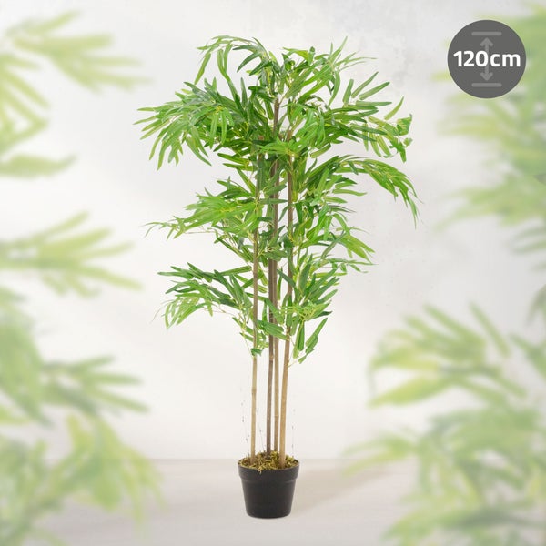 ML-Design Künstlicher Bambus 120 cm, Künstliche Pflanzen groß, Kunstpflanze mit Echtholzstamm, Fake Plastik Pflanze Dekoration im Topf für Indoor und Outdoor, Kunstbaum wie echt für Wohnzimmer Büro