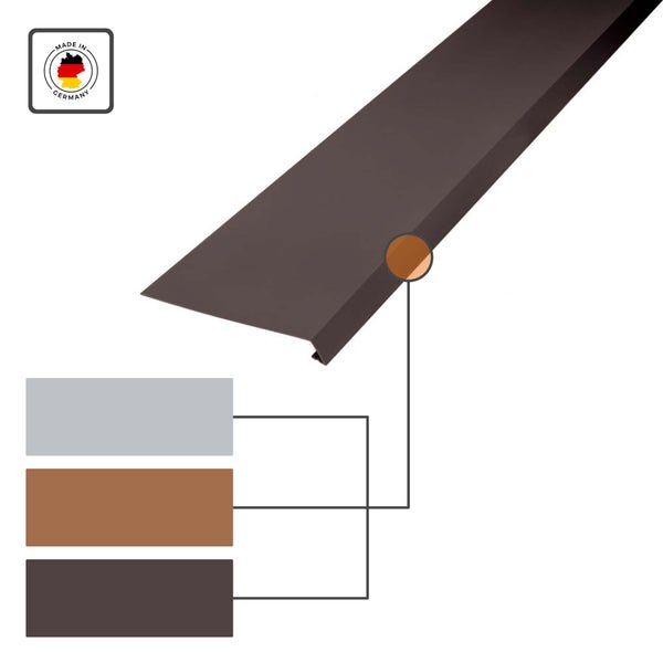 Treppenkantenprofil mit Siegel Hergestellt in Deutschland und Auswahl verschiedener Farben.