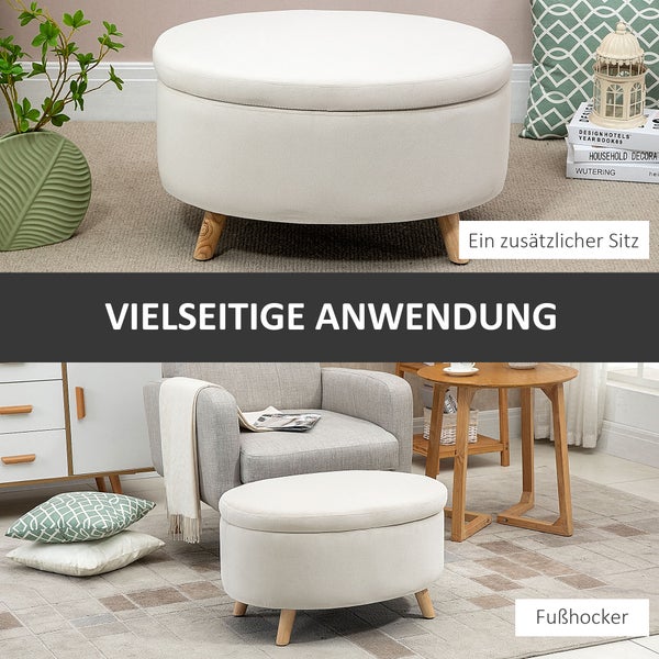 HOMCOM Sitzbank mit Stauraum, Oval Polsterbank mit Deckel, Bettbank mit Samtoptik, für Flur Schlafzimmer Wohnzimmer, Holzbeine 71 x 51,5 x 42 cm Beige