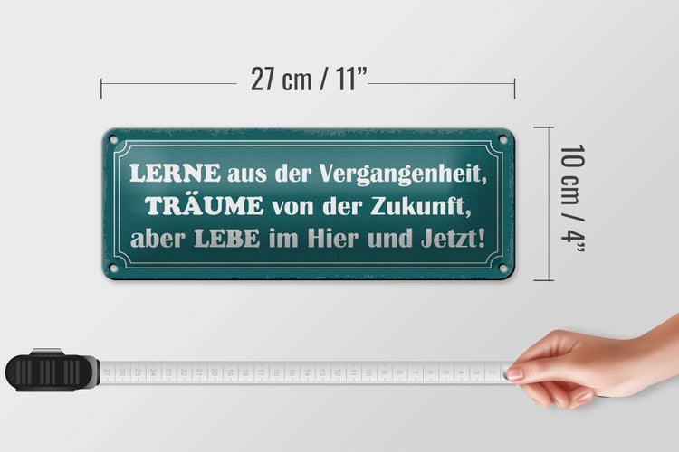Blechschild Spruch 27x10cm lerne träume lebe hier und jetzt Dekoration