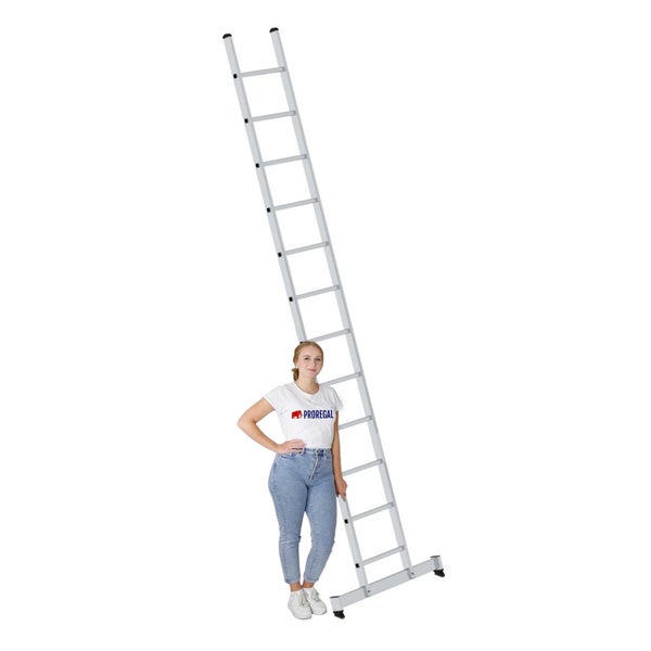 PROREGAL Sprossen-Anlegeleiter mit Traverse 12 Sprossen