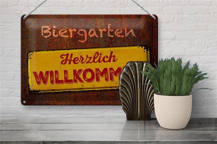 Blechschild Spruch 30x20cm Biergarten herzlich willkommen
