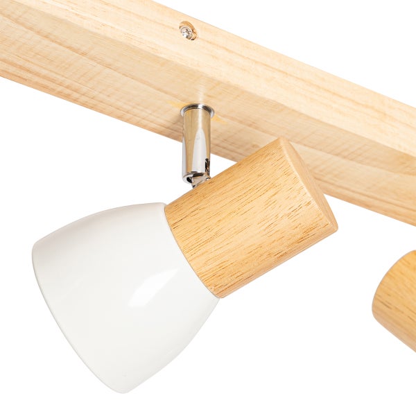 Deckenstrahler aus Holz mit schwenkbarem Kopf und Metallgelenk