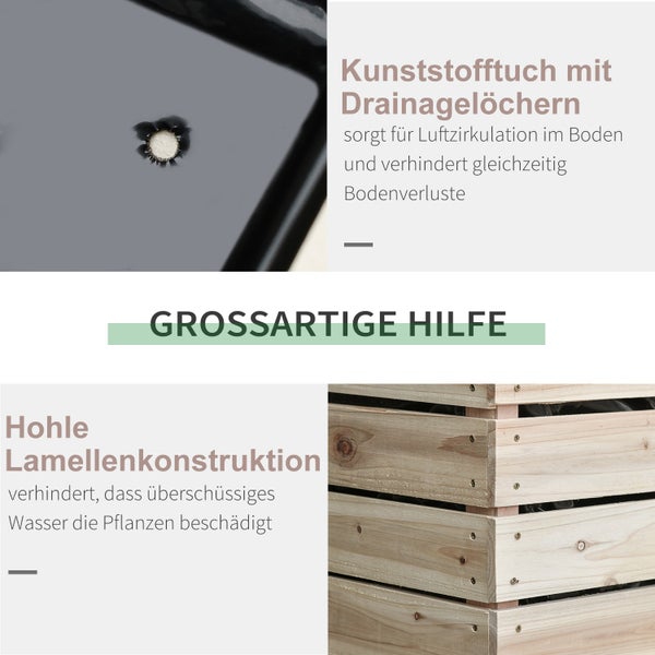 Outsunny 4 tlg. Hochbeet Pflanzkübel Pflanzkasten aus Holz 4 Kombinationsmodi im Garten und Balkon 50 x 30 x 60 cm Natur