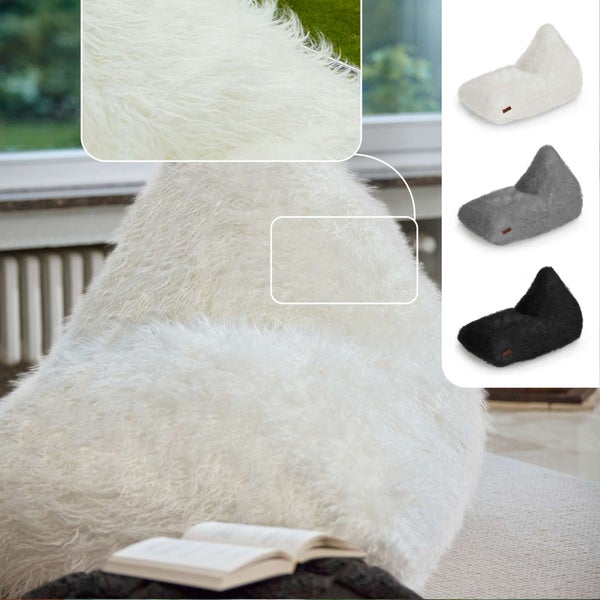 Green Bean Sitzsack Felloptik Indoor 150x100x100cm mit 220 Liter EPS-Perlen Füllung - Kuschelig Weich Waschbar - Drinnen Stoff Bodenkissen Liegekissen Sitzkissen Creme