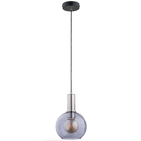 Moderne Hängeleuchte mit einer Glaskugel und einem Metallelement als Pendelleuchte für die Deckenbeleuchtung
