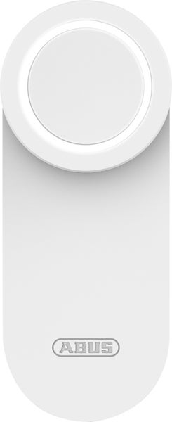 ABUS Smart-Home-Komponente mit runder Taste und ABUS-Logo.