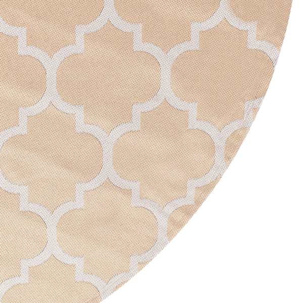 Runder In- und Outdoor-Teppich beige weiß mit marokkanischem Muster und gewebter Struktur