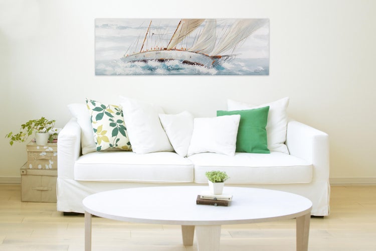 Handgemaltes Gemälde Acrylfarbe 150x50cm Weiß
