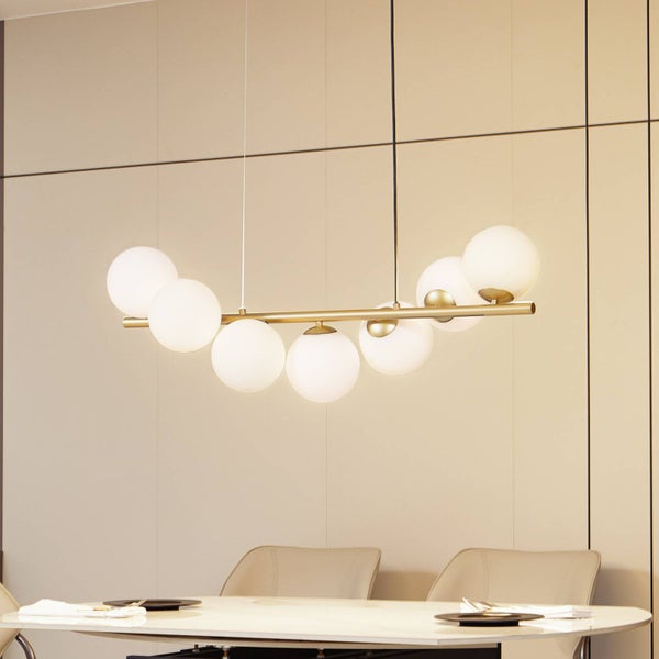 Lucande Pendelleuchte Isandro (Design, Modern) in Gold / Messing aus Metall (7 flammig G9) - Glas Hängelampe Esstischlampe Hängeleuchte Wohnzimmerleuchte
