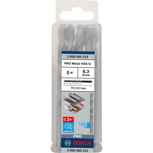 Bosch Pro Metal HSS-G Metallbohrer Set, 5 Stück, Durchmesser 8,3 mm