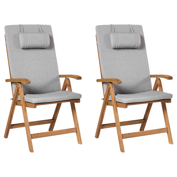Set mit 2 Stühlen und Sitzkissen JAVA PREMIUM Akazienholz Grau