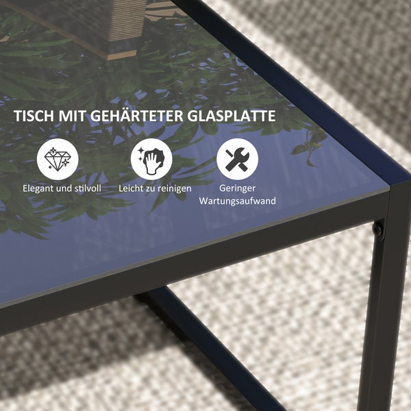 Outsunny Polyrattan Gartenmöbel Set 4 Personen, wetterfest Balkonmöbel-Set mit 2er Sofa, 2 Stühle Glastisch Sitzkissen, Outdoor Sitzgruppe, Terrassenmöbel Gartengarnitur für Garten Balkon, Schwarz